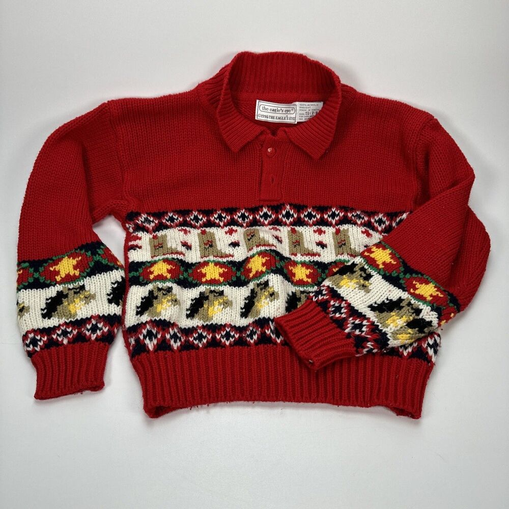 Vintage 1990 The Eagle’s Eye Kids Western Horse Sweater Red Size S 7-8
